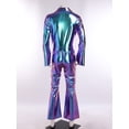 thumbnail image 5 of Hansber Men's Long Sleeve Flared Jumpsuit Disco Dance Overalls Shiny Metallic 70s Retro Outfit Club Party Wear Blue L, 5 of 8