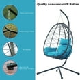 thumbnail image 4 of UHOMEPRO Rattan Swing Egg Chair with Stand, Modern Indoor Outdoor Patio Wicker Swing Chair with Removable Cushion, All-Weather Hammock Chair for Patio Balcony Porch Garden, Strong Metal Frame, Blue, 4 of 7