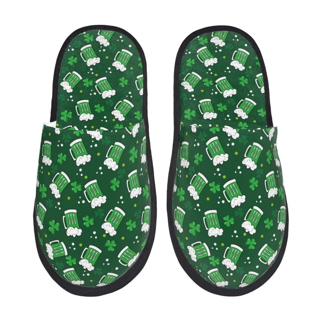 Fotbe Happy St. Patrick's Day Pantuflas Peludas para Mujer con Estampado, Zapatillas de Peluche, Zapatos de Invierno para Casa, Uso Interior y Exterior-Large