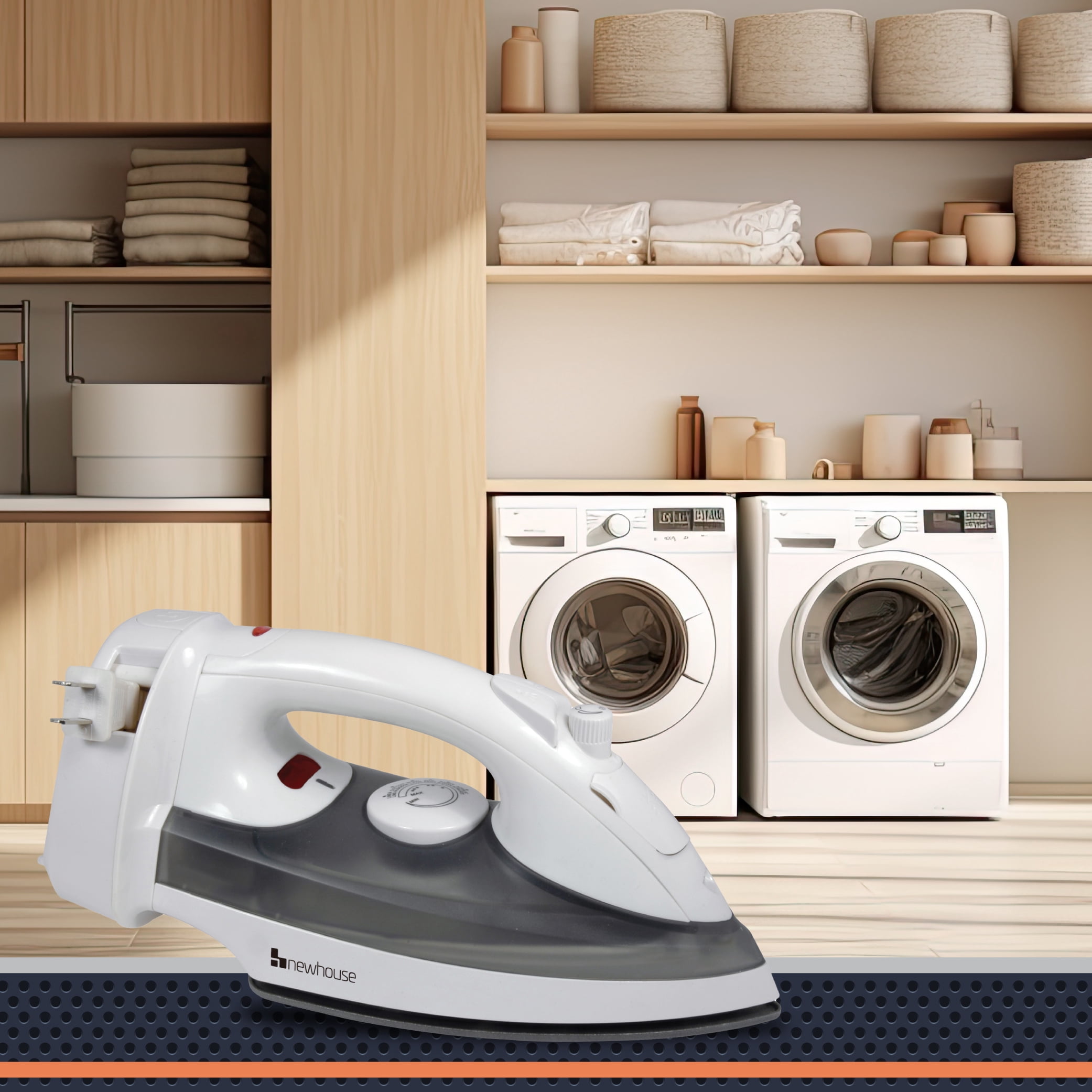 Newhouse 120V 1200-Watt Retractable Cord Steam and Spray Iron NHIR-001-R, Retractable Cord, Self-Cleaning, ETL Certified Home Essential