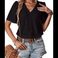 thumbnail image 2 of Blusas Informales de Negocios para Mujer, Blusas Elegantes de Trabajo, Atuendo de Verano, Moda 2025, Camiseta de Corta con Cuello en V, Negra, Talla M, 2 of 10