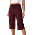 thumbnail image 4 of Cadmus Women's 15'' Long Bermuda Shorts Below The Knee Capri Sweatpants Loose Comfy Athletic Shorts with Pockets,Wine Red,Large, 4 of 8