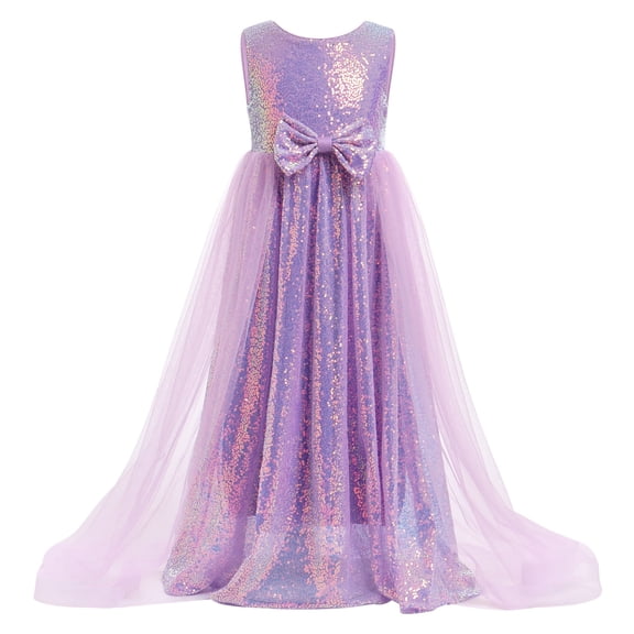 IDOPIP Flower Girls Sequin Dress Sleeveless Sparkly Tulle Long Dress Pageant Birthday Graduation Gown