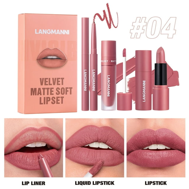 FcBaudy Rouge à Lèvres pour Femmes Ensemble de Rouges à Lèvres 3-en-1 Brillant à Lèvres et Rouge à Lèvres Pigment Longue Tenue Imperméable Nude Ne Colle Pas au Verre Maquillage des Lèvres pour Femmes Assorti à des Lèvres Naturelles Profilées 7,5 ml des Rouges à Lèvres