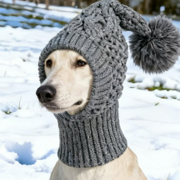 Winter Knitted Hat for Dogs Cats, Cute Pet Hat with Hairball, Cold Weather Neck Ear Warmer Headband Protector for Small Medium Large Pets