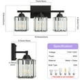 thumbnail image 4 of Deyidn 16.9" Modern Black Vanity Light, 3-Light Dimmable Bathroom Light Fixture with Square Crystal Shades, for Mirror Lighting, Bathroom Wall Sconce, 4 of 9