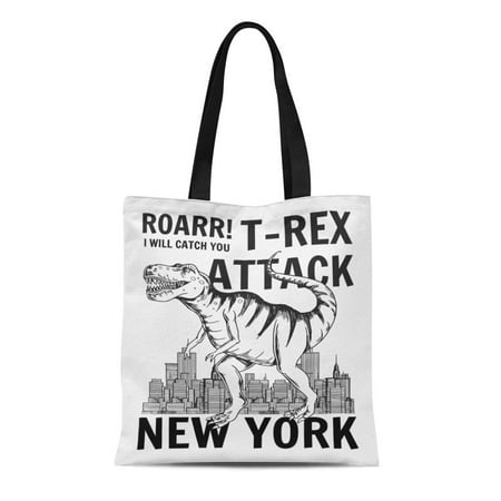ASHLEIGH Canvas Tote Bag Graphic Dinosaur for Kid and Tee Cool Funny Print-Shirt Durable Reusable Shopping Shoulder Grocery Bag