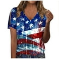 thumbnail image 2 of Itsame 4th of July Shirts Women Independence Day Short T-Shirt Sleeve American Flags Printed Short Sleeve Top, V-Neck Blue, 2 of 4