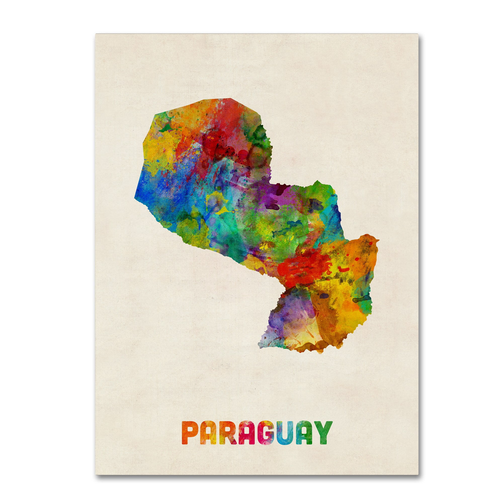 Trademark Fine Art "Paraguay Watercolor Map" Canvas Art by Michael Tompsett