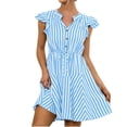 thumbnail image 1 of Vestido casual HUOGUO con estampado de rayas y cuello en V de manga corta para mujer, 1 of 4