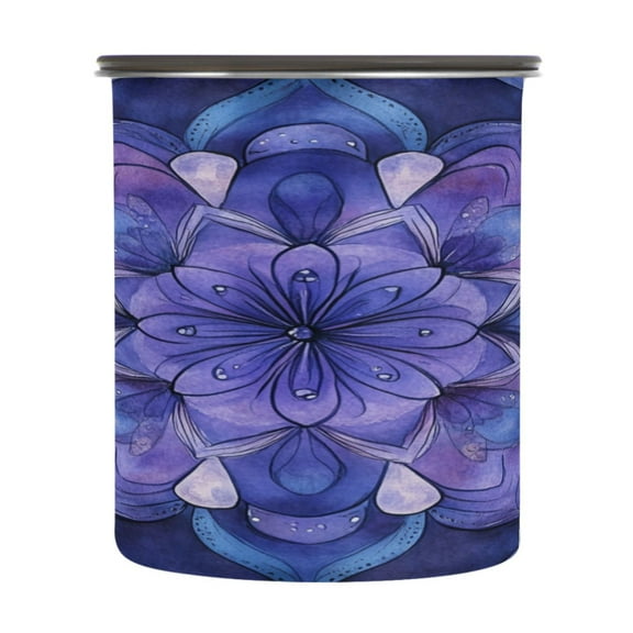 Wobogo Lavender Mandala Food Storage Jars 304 Food Grade Stainless Steel Canisters With Vacuum Airtight Lids for Coffee Snacks Nuts Cereal 900ML