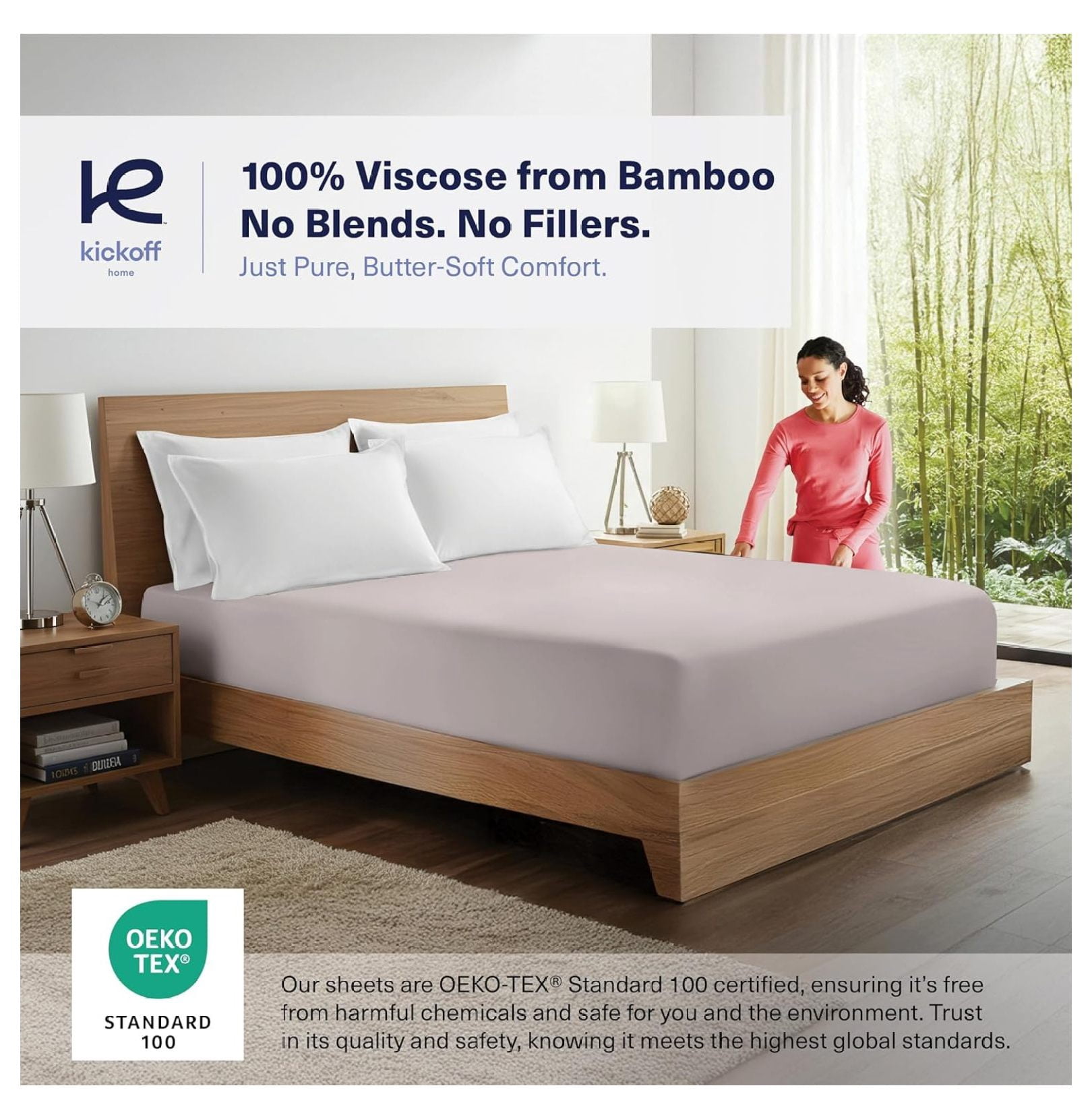 Kickoff Viscose Bamboo Fitted Sheet Queen Size, 100% Organic Cooling Sheets Fitted ONLY Viscose Bamboo Sheets Queen Size Bed Sheet for Hot , Extra Deep Pocket, 4 Corner Strap (Q, Dove Grey)