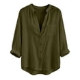 thumbnail image 6 of VBVC Women's Cotton Linen V Neck Henley Shirt , Long Sleeve Summer Tops , Ladies' Lightweight Button Up Tee with Pockets, Army Green , S-3XL, 6 of 10