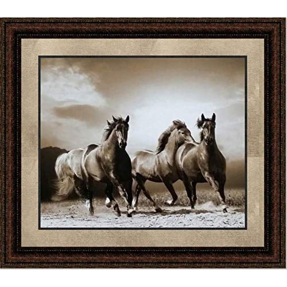 Horses in Summer | Framed Western Horse Art in Double Mat | 16L X 19W" Inches
