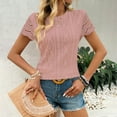 thumbnail image 6 of Rezuofi 2 Pcs Womens Short Sleeve Shirts Solid Color Boho Weave Texture Hollwo Blouse Baggy Casual Round Neck Summer Tops, 6 of 7