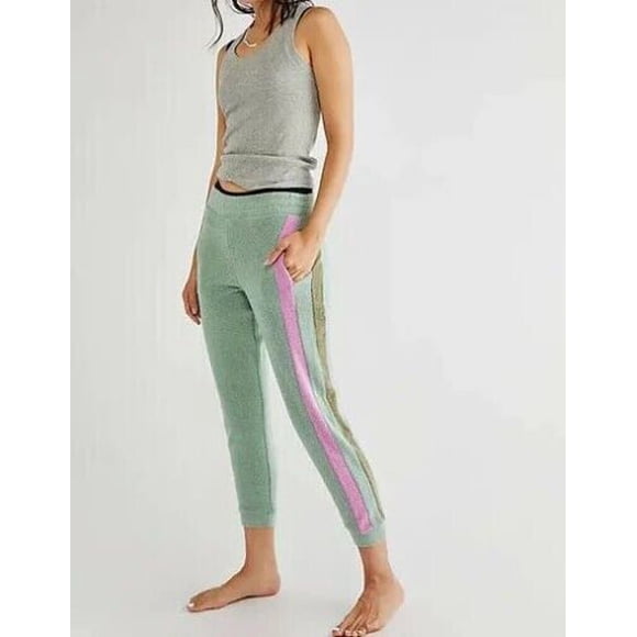 Intimately FREE PEOPLE Blue Monday Fleece Joggers In Valley Girl Combo Green XS