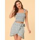 thumbnail image 5 of INSPIRE CHIC Conjunto De Falda Cruzada Y Top Corto Fruncido Con Lazo Floral Para Mujer Verde M, 5 of 6