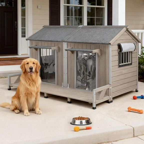 PETSCOSSET 55.5" L Extra Large  Dog House Outdoor with Openable Roof & 2 Doors for Large Dogs