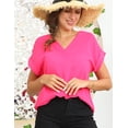 thumbnail image 2 of Doublju Womens Rolled Short Sleeve V-Neck Blouse With Plus Size, 2 of 4