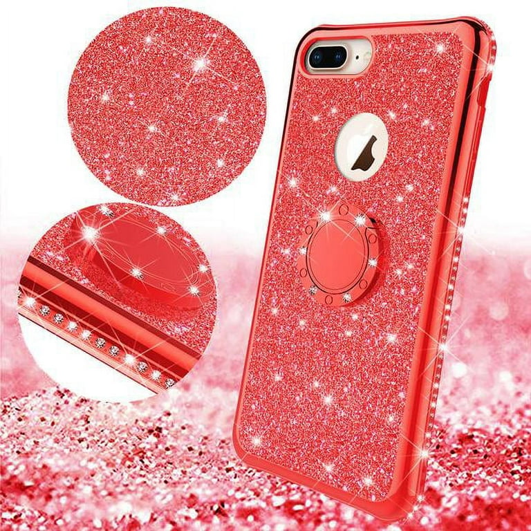 Coverlab Iphone 7 Plus Case, Iphone 8 Plus Case, Liquid Floating Quicksand Glitter Phone Case Girls Kickstand,bling Diamond Bumper Ring Stand Protecti