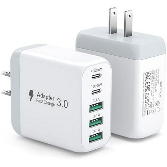 YJJSKEJI USB C Charger Block 2Pack 50W 5-Port Type C Fast Charging Cube for iPhone 12-11 Pro Max, iPad, Samsung