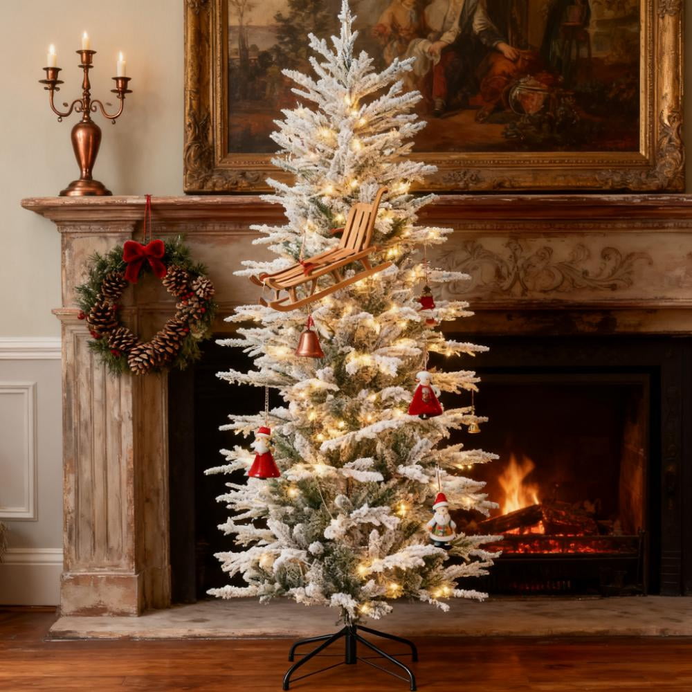 6ft Prelit Snow Flocked Christmas Tree with 250 Clear Lights 636 Tips Easy Assembly Indoor Decor