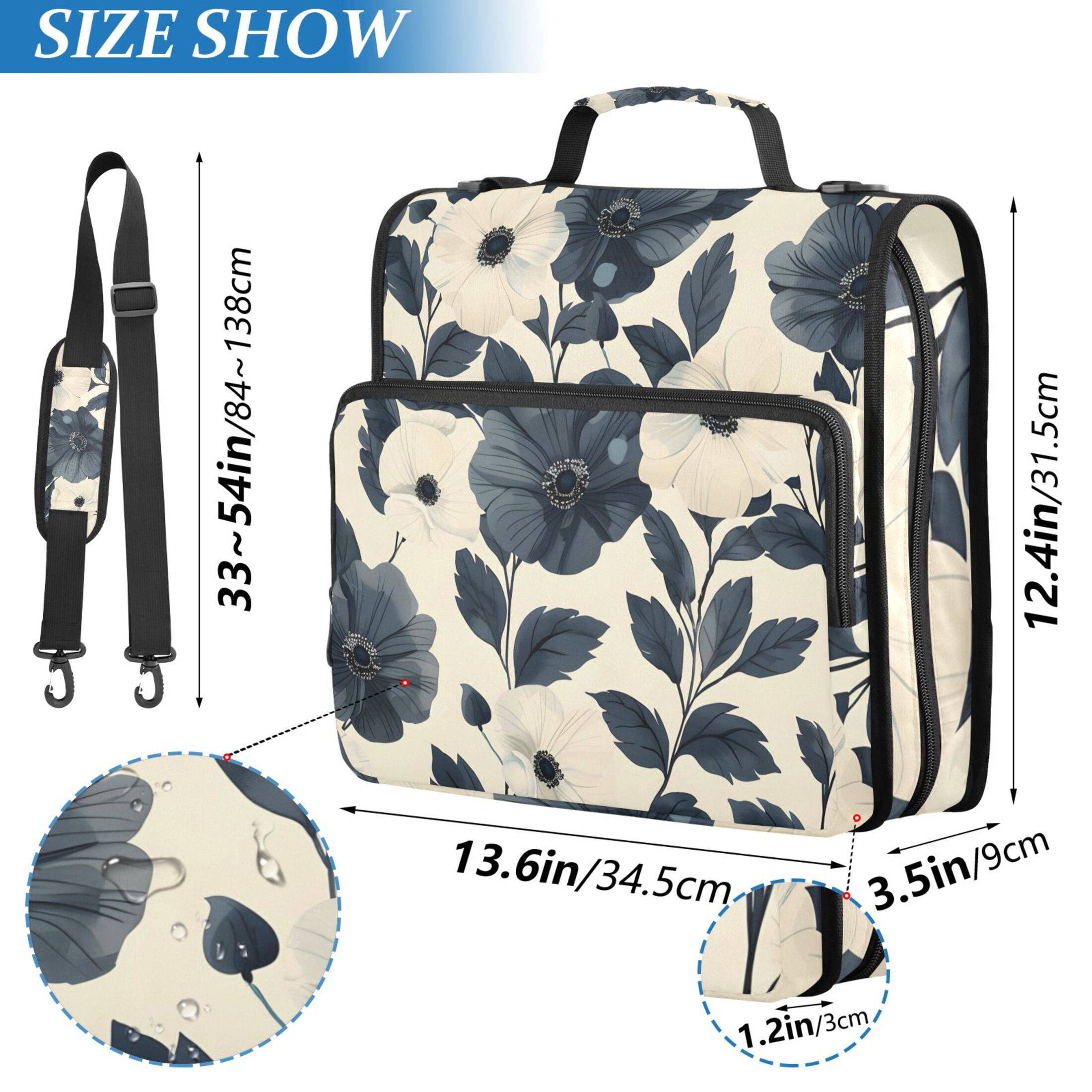 ALAZA Zipper Binder Black Peony Flower 3 Ring Trapper Keeper File Folder Organizer Bag