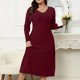 thumbnail image 4 of mfyjkho Vestidos casuales para mujer, Vestido de mujer de color liso con cuello redondo y manga larga cruzado en la cadera Vestidos de fiesta para mujer xxxxxl, 4 of 8