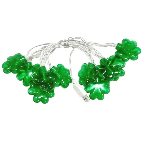 5.4ft St Patrick's Day LED String Lights - 10 Green Battery Operated Lights for Irish Party Decorations