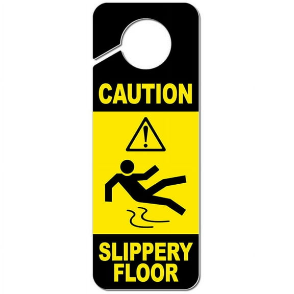 Caution Slippery Floor Plastic Door Knob Hanger Sign