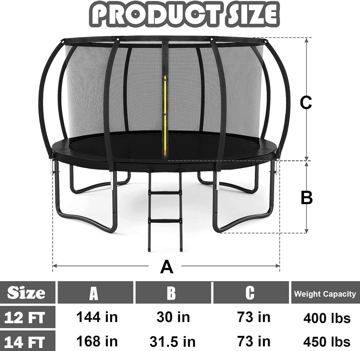 LIZEVINC Trampoline 12 FT for Kids Outdoor Recreational Trampolines with Enclosure Net and Ladder