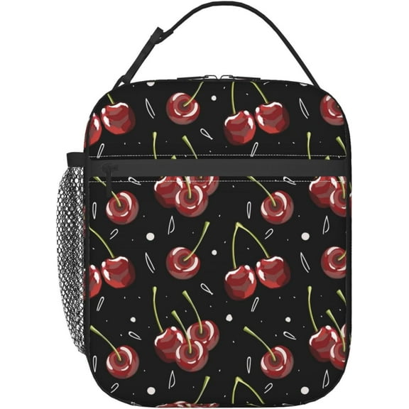 Cherries Pattern Lunch Bag Insulated Lunch Box Reusable Thermal Lunch Tote Bag With Zipper For Work Outdoor Travel Picnic