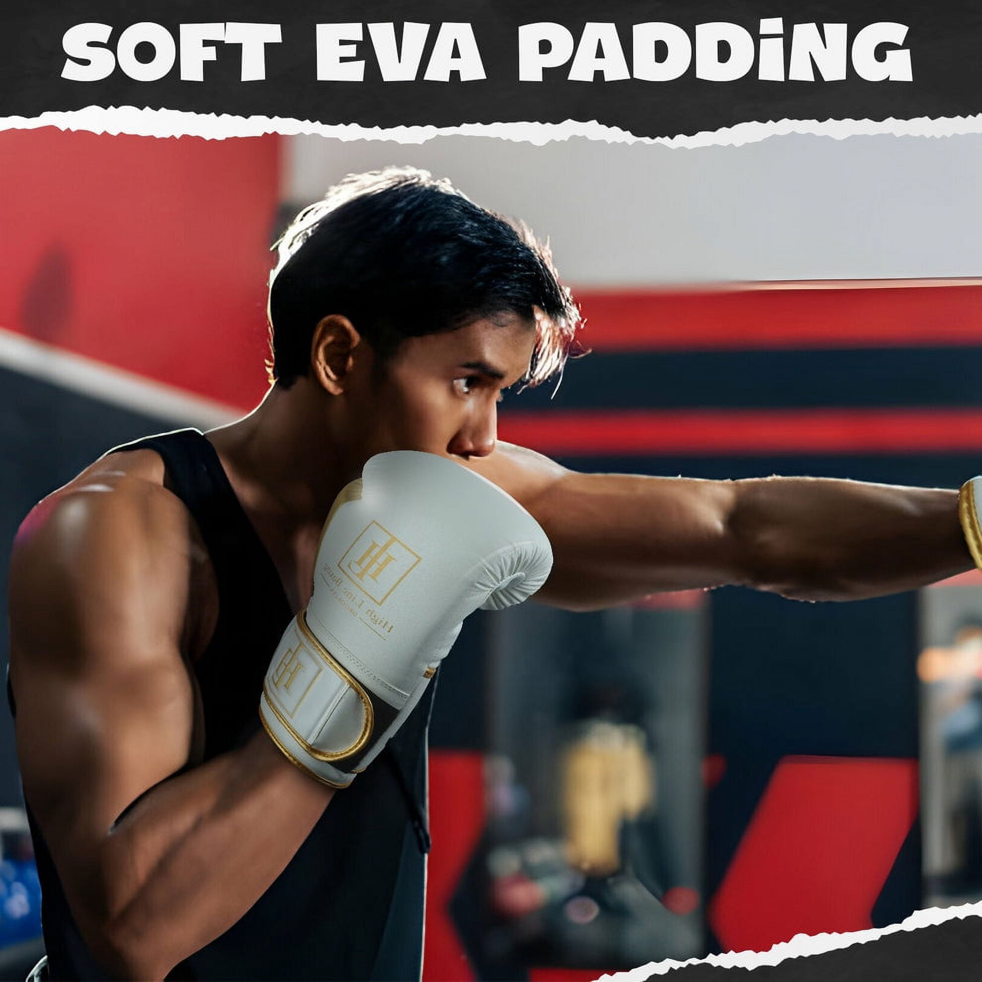 High Line White Boxing Gloves for Men and Women| Premium Punching Gloves/Boxing Training Gloves Made with Faux Leather| Free Wrist Wraps and Bag Included (10 oz, 12 oz, 14 oz & 16 oz)