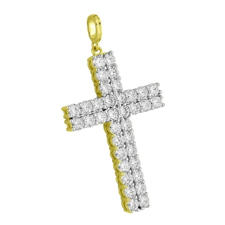 2 Row Solitaire Cross Pendant Cubic Zirconia CZ Charm 14k Gold Over Sterling Silver