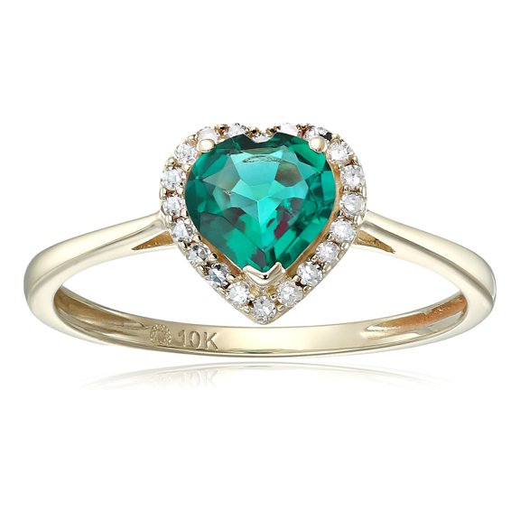 Pinctore 10k Yellow Gold Created Emerald & Diamond Solitaire Ring, Size 7