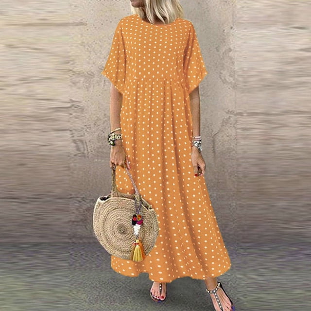 AMERTEER Robe Décontractée pour Femmes Courte Décontractée à Col Rond à Manches à Pois Robe Grande Taille Femmes Robe Peinte pour Femmes Vêtements pour Femmes 2TG Vert