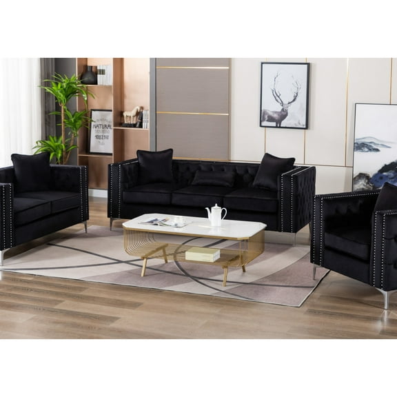 Miekor Furniture Lorreto 86" Black Velvet Sofa 49439