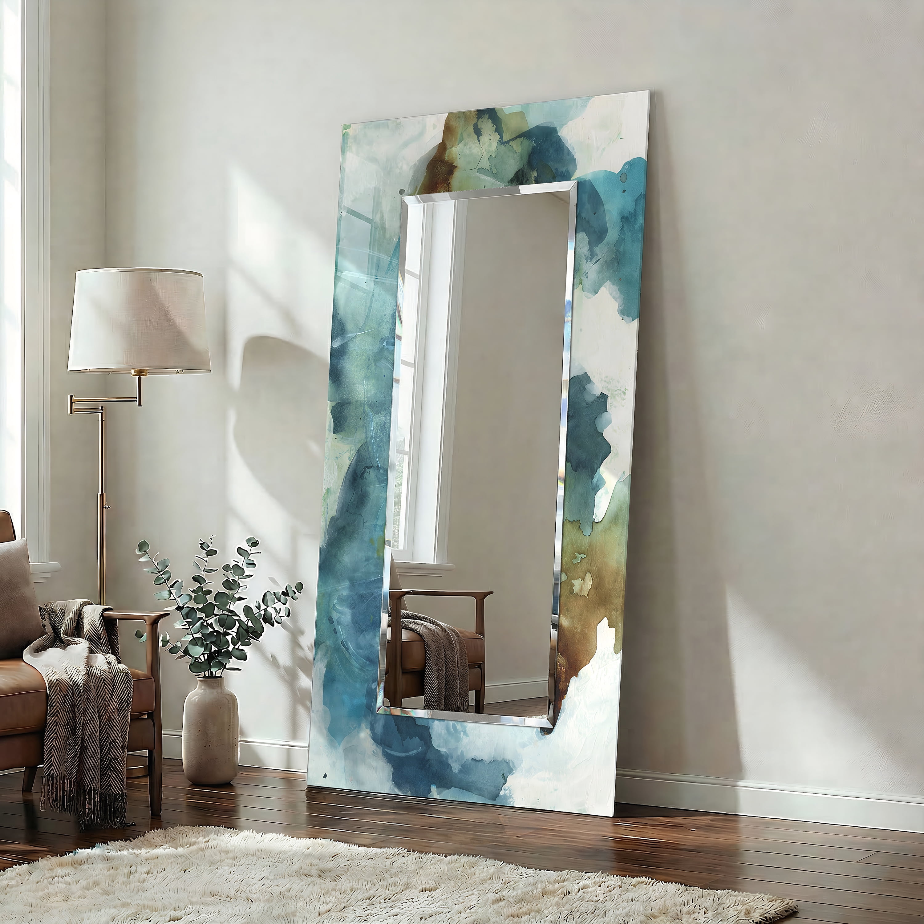 Empire Art Direct Blue Sky Rectangular Beveled Mirror on Free Floating Reverse Printed Tempered Art Glass, 72" x 36" x 0.4", Ready to Hang