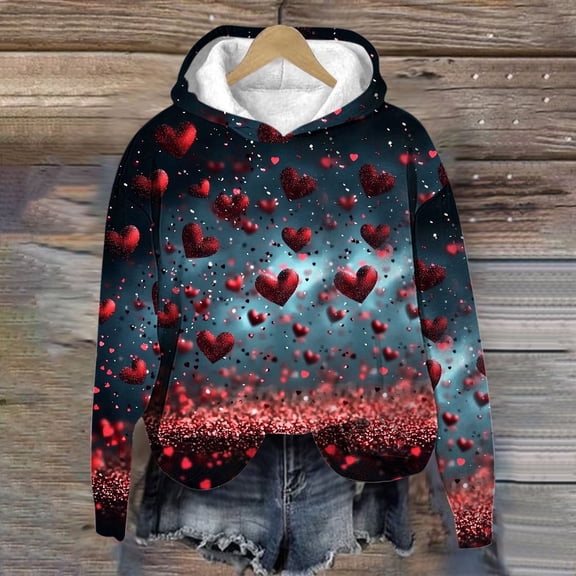 SGFCWSX Girls Relaxed Fit Hoodie, Kids Soft Heart Print Comfortable Pullover Sweatshirt for Casual Daily Wear Multicolor Size 9-10Years