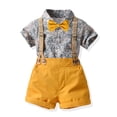 thumbnail image 2 of Sibling Matching Floral Print Peter Pan Collar Girl Dress Kids Short Sleeve Floral Dress Matching Boy Plaid Suspender Outfit Sets, 2 of 7