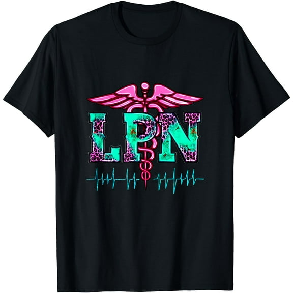 Retro leopard heartbeat LPN Licensed Practical Nurse LPN T-Shirt Black 2X-Large