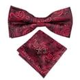 thumbnail image 2 of Hi-Tie - Pajarita de seda roja burdeos de lujo para hombre, conjunto de gemelos y broche con nudo de mariposa, ideal para bodas y padrinos de boda, 2 of 4