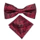 thumbnail image 2 of Hi-Tie - Pajarita de seda roja burdeos de lujo para hombre, conjunto de gemelos y broche con nudo de mariposa, ideal para bodas y padrinos de boda, 2 of 4