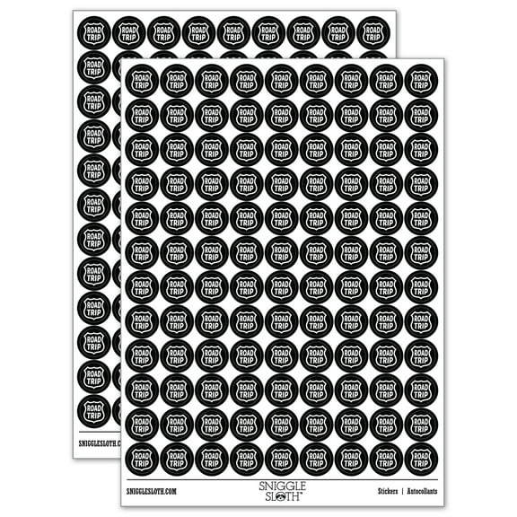 Road Trip Route Sign Travel 200  Round Stickers - Black - Gloss Finish - 0.50" Size