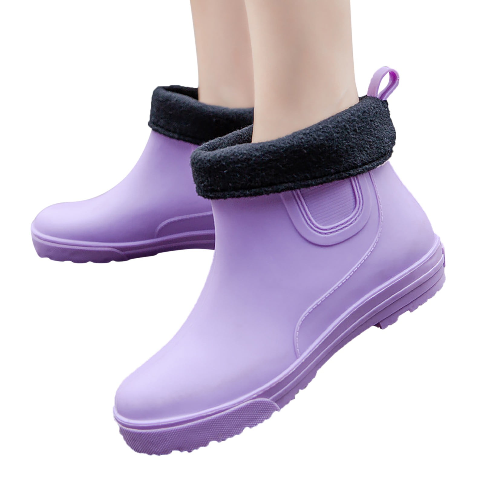 Yindaity Women's Ladies Short Ankle High Rain Winter All Rubber Black Boots Booties Waterproof All-Weather (Purple,8.5)