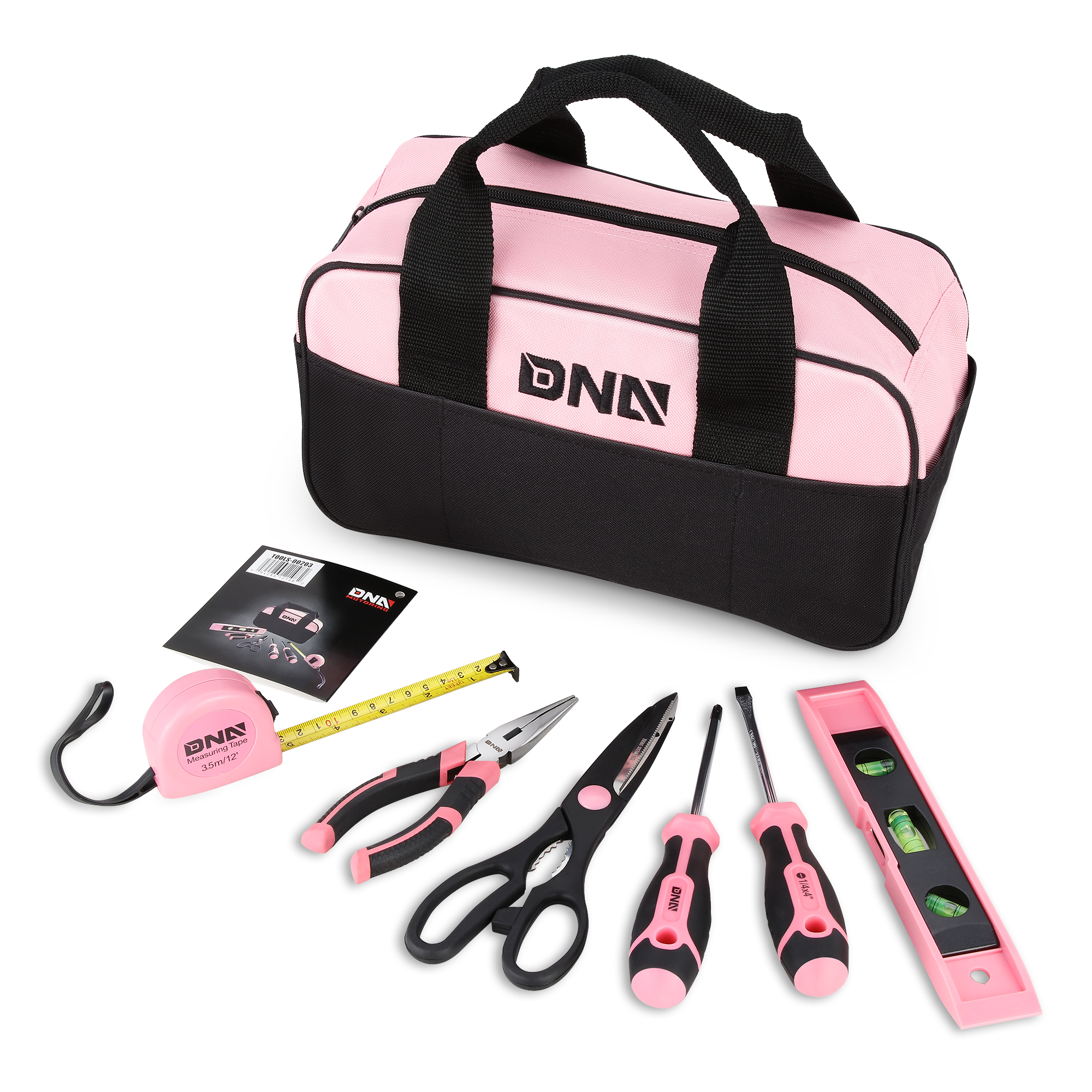 DNA Motoring TOOLS-00203 Pink 7 PCs Portable Tool Kit Household General Repair Screwdriver Pliers Set Hand Tool Canvas Bag