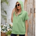 thumbnail image 3 of SWSMCLT Women's Short Sleeve Shirt Elasthane Hoodies Cozy Hooded Date Crew Neck Billowy Holiday Light Pull Over Kangaroo Pocket Green Small, 3 of 5