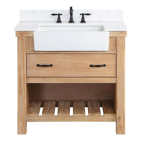 Villareal 36" Single Bath Vanity in Weathered Pine Wood & White Farmhouse Basin