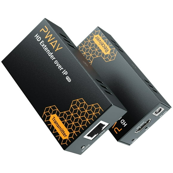 PWAY 400ft HDMI Extender Over Ethernet Cat5e/6, HDMI Over POE IP Kit, One to Many via 100M/1000M Switch, No Delay 1080p Video Extender for TV