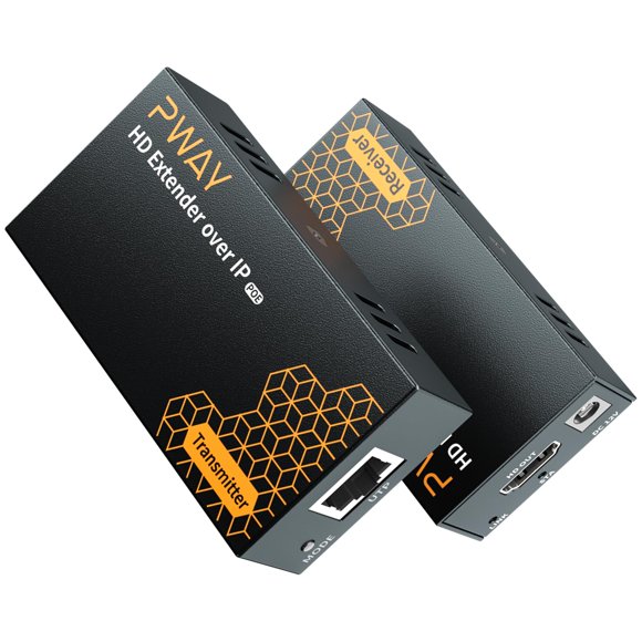 PWAY 400ft HDMI Extender Over Ethernet Cat5e/6, HDMI Over POE IP Kit, One to Many via 100M/1000M Switch, No Delay 1080p Video Extender for TV